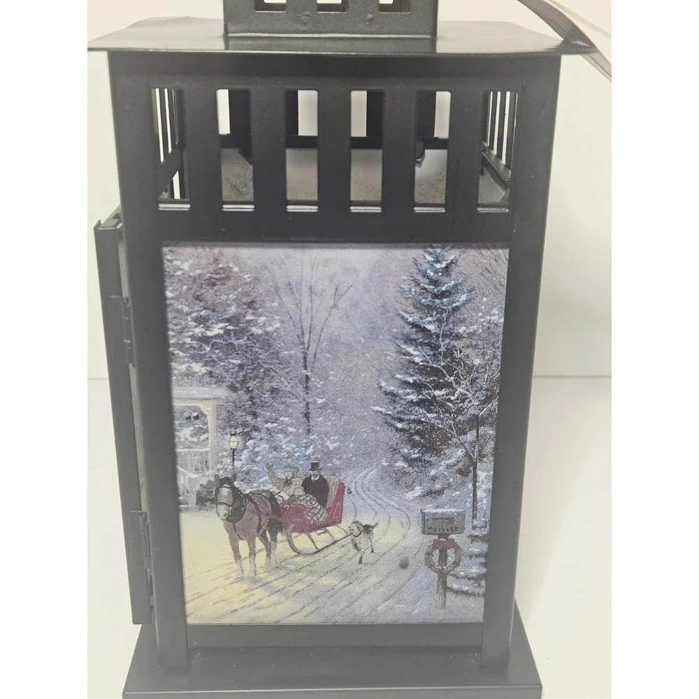 Thomas Kinkade Christmas Lantern Holiday Decor Black Metal Glass NWT 9.5in
